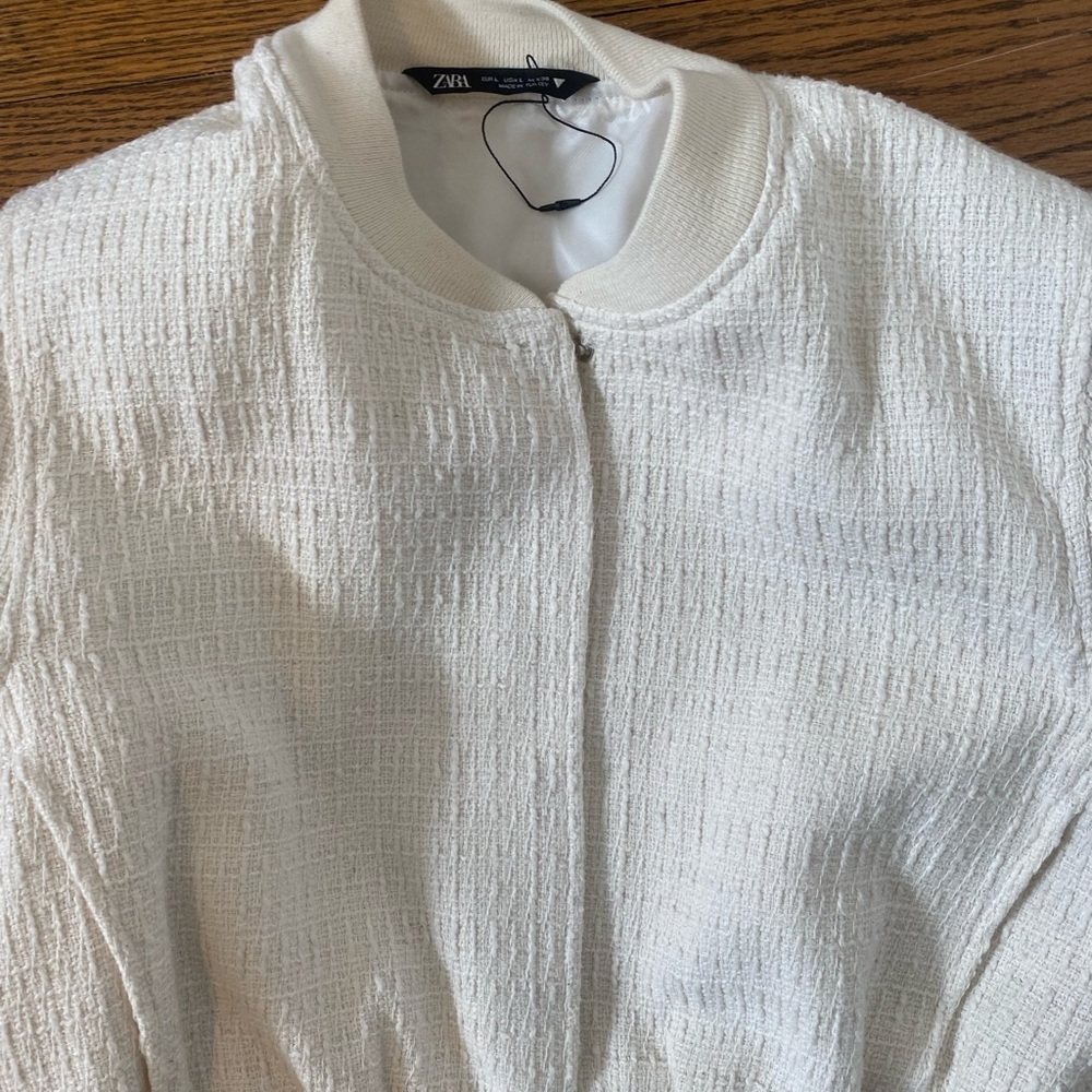 Zara white bomber coat